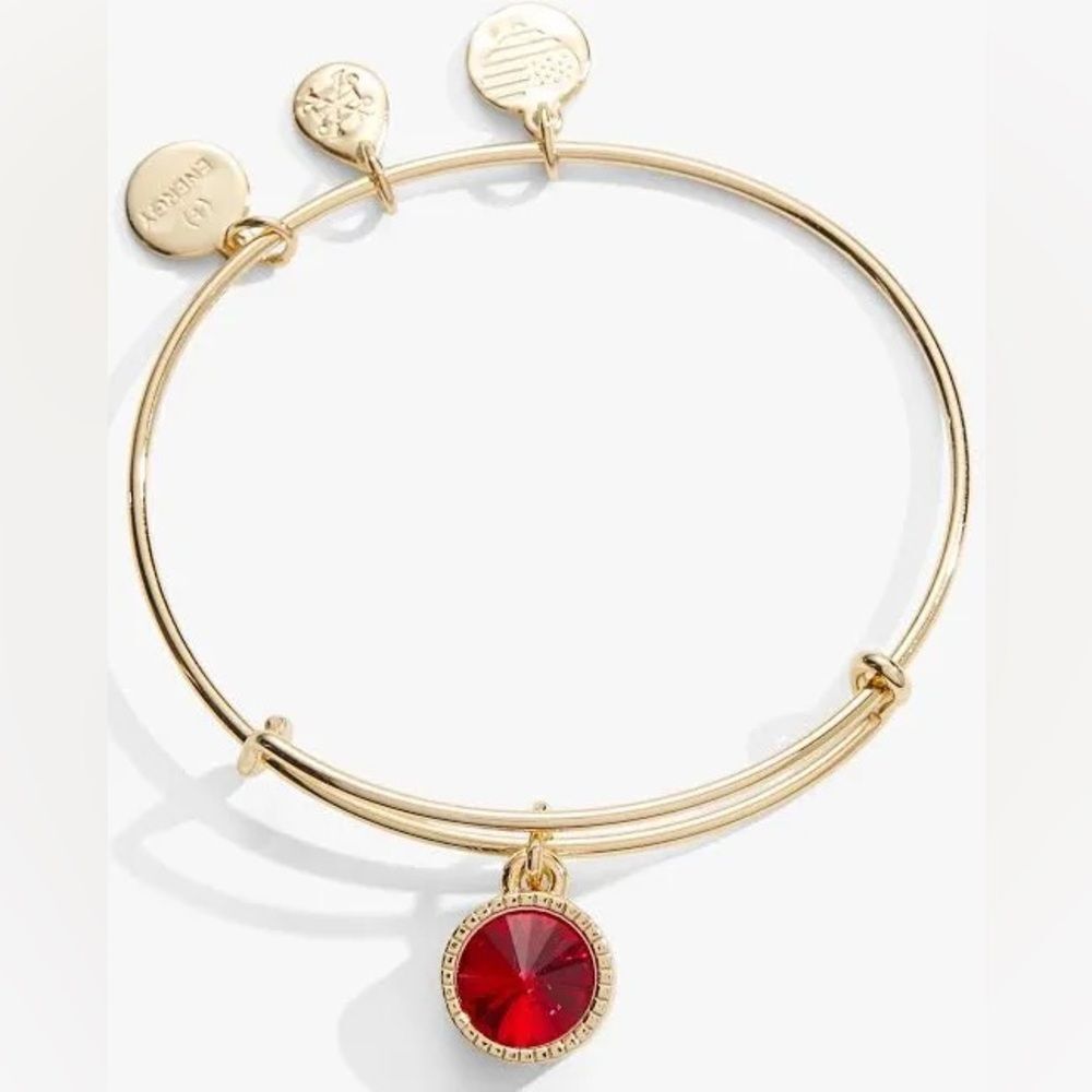 NEW Alex and Ani July Birthstone Gold Bracelet with Red Charm